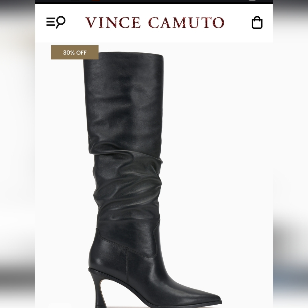 ***BRAND NEW IN BOX 100% Leather** Vince Camuto Black Slouchy Heeled Boots